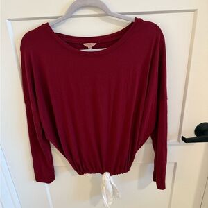Eberjey TENCEL Modal Tie Hem Top XS Burgundy Long Sleeve Lounge Shirt
